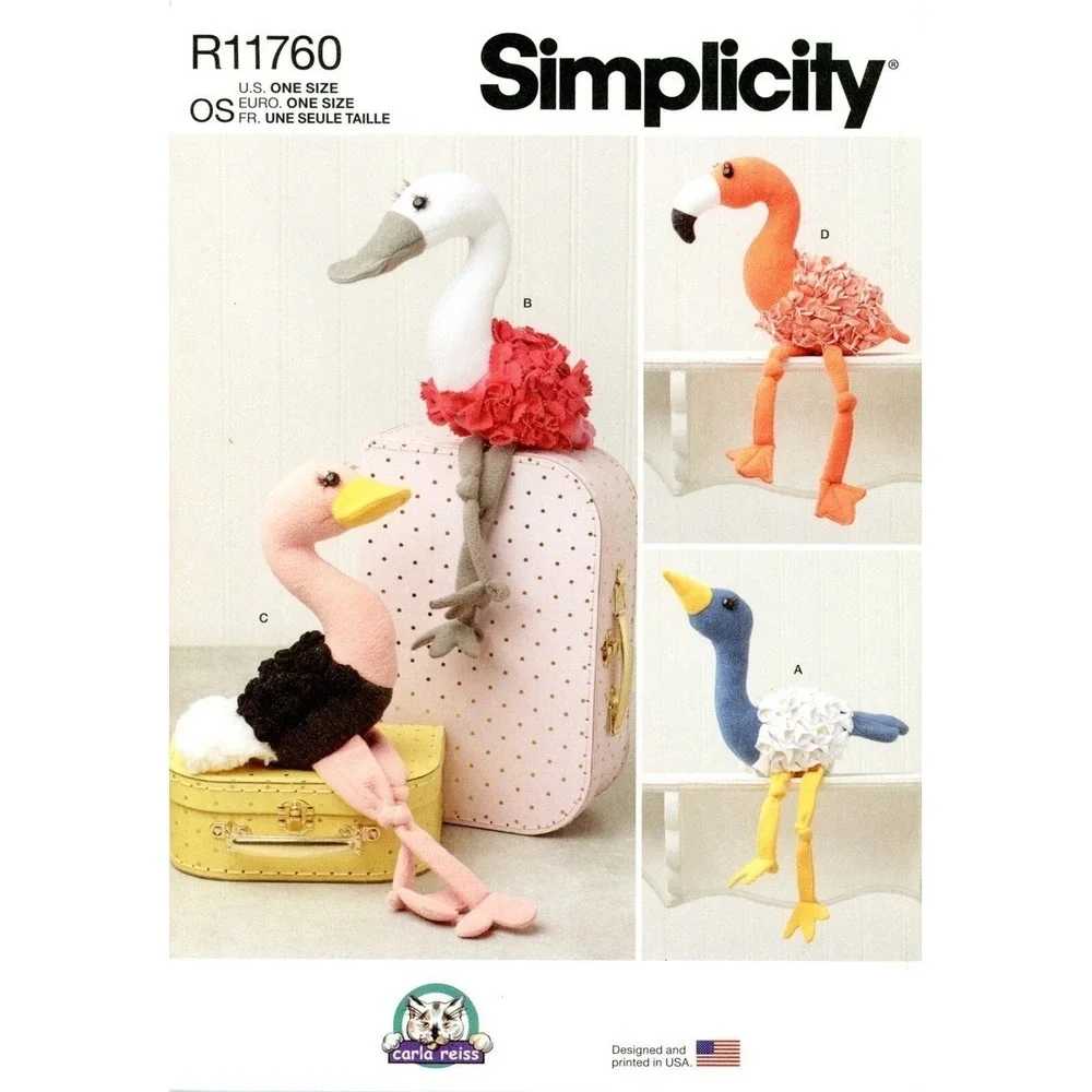 Simplicity R11760 Crane, Spoonbill, Flamingo & Ostrich Plush Birds UNCUT New